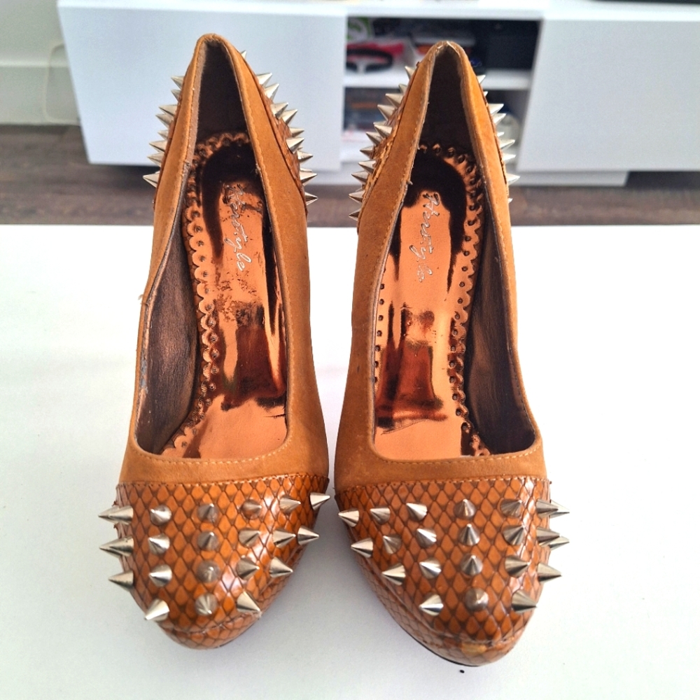 Beyond Faux Leather Red Bottom Spiky High Heels Size 9